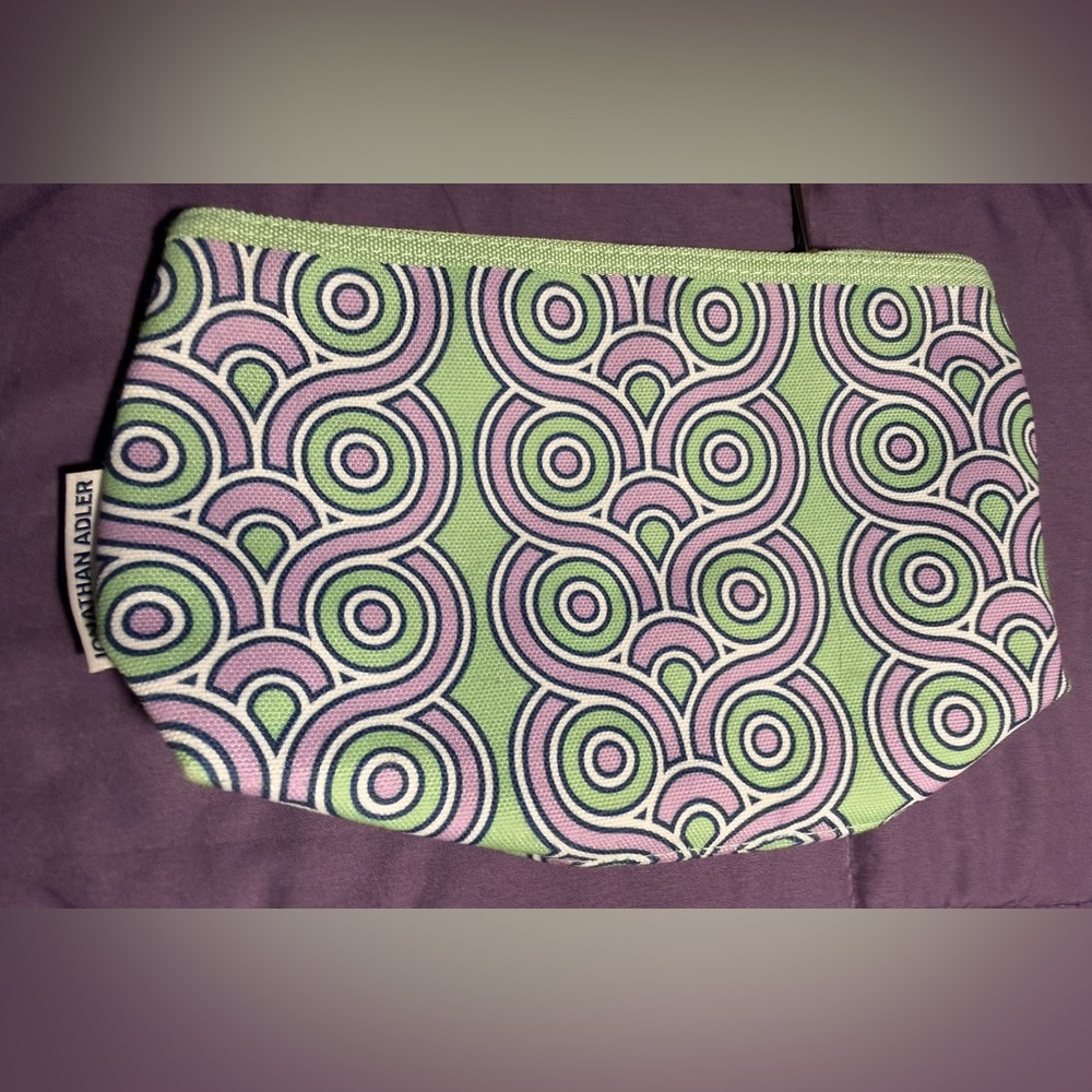 Clinique Jonathan Adler Green and Pink Patterned Cosmetics bag